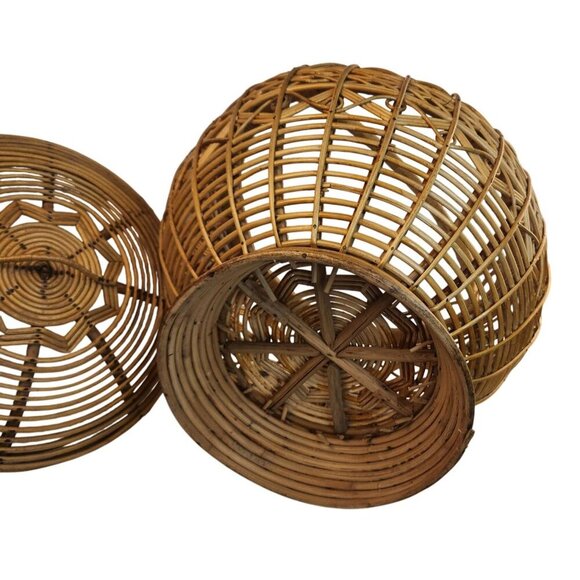 Handwoven Lidded Wicker Basket/Rattan Decorative Storage  - Boho Chic  Handcraft - Picture 10 of 15